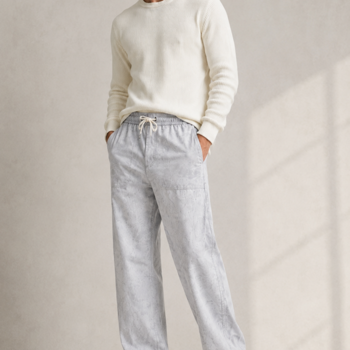 Baggy Fit Textured Cotton Trousers